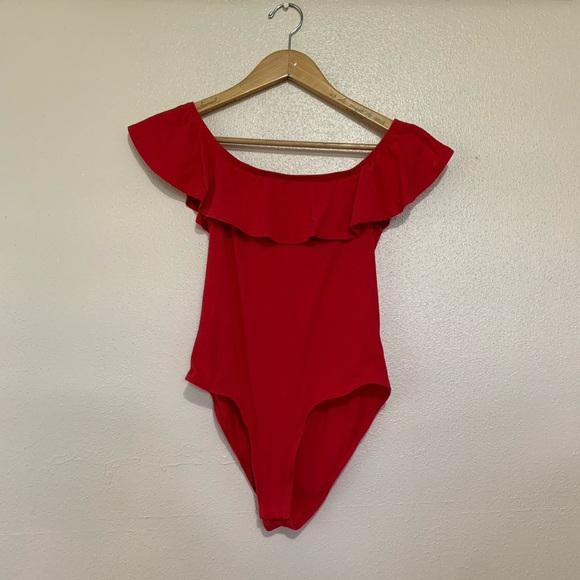 Tops - Bodysuit with Ruffles Red Small